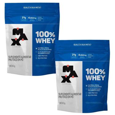 Imagem de Refil 100% Whey 900g Morango Kit com 2 Unidades - Max Titanium-Unissex