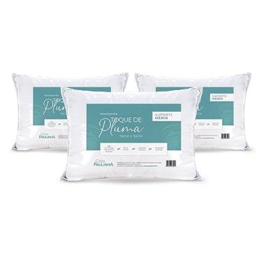 Imagem de Travesseiro Toque de Pluma Pena Percal 180 Fios 50x70cm Lavável, Antiácaro, Antialérgico, Kit 3