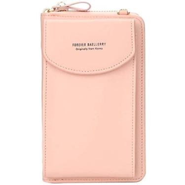 Imagem de ausuky Carteira de moda feminina bolsa para celular marca chaveiro bolsa carteiras de cartão pequenas femininas (rosa claro)
