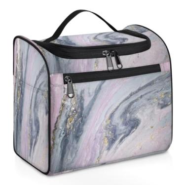 Imagem de Bolsa de cosméticos com textura de mármore de areia bolsa cosmética portátil bolsa cosmética marmorizada de grande capacidade bolsa de cosméticos feminina bolsa de cosméticos de viagem organizador de cosméticos à prova d'água com divisor e alça, Conforme mostrado.