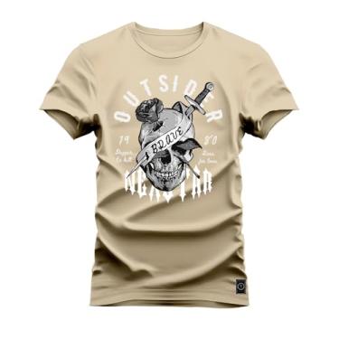 Imagem de Camiseta Plus Size T-Shirt Confortável Estampada Ousider Caveira Bege G1