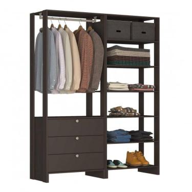 Imagem de Closet Modulado 2 Peças com 1 Cabideiro 3 Gavetas e 7 Nichos Yes Nova Mobile Grafite Intenso