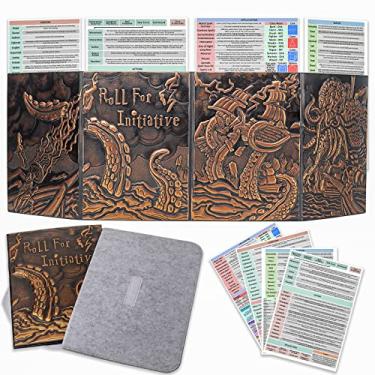 Imagem de CZYY DND Dungeon Master Screen Four-Panel with Pockets, Faux Leather 3D Embossed with Cthulhu - Included DM Screen Inserts and Storage Case