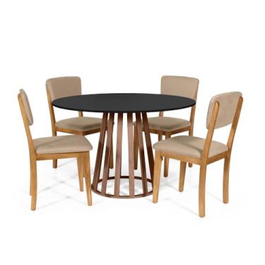 Imagem de Straub Web, Mesa de Jantar Redonda Gabi Pret/Nor com 4 Cadeiras Estofadas Ella Bege