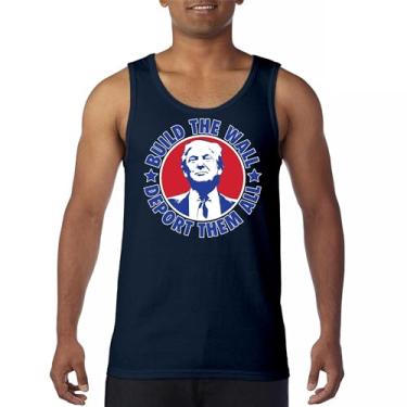 Imagem de Camiseta regata Donald Trump 2024 Build The Wall Deport Them All MAGA America First FJB Republican President 47 masculina, Azul marinho, XXG