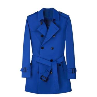 Imagem de USTZFTBCL Casaco masculino trench coat médio e longo trespassado casaco vermelho personalizado casaco vermelho masculino, Azul, XXG