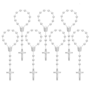 Imagem de JUXINGDAZYF 30 peças magnéticas brancas batismo propício para realce de sete cores mini rosário AB contas de acrílico/Recuerditos De Bautismo/Favores de batizado/Decenários/Dez anos/Terço de dedo (branco)