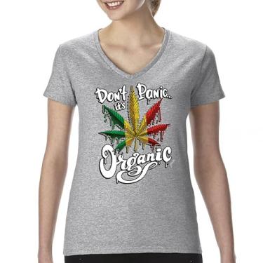 Imagem de Camiseta feminina Don't Panic It's Organic gola V 420 Weed Pot Leaf Smoking Marijuana Legalize Cannabis Stoner Pothead Tee, Cinza, GG