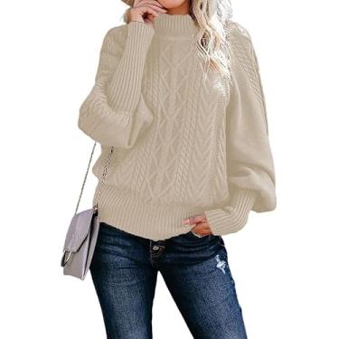 Imagem de LUBOSE Suéter feminino solto sólido pulôver suéter de gola média suéter sólido, Bege, M
