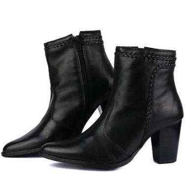 Imagem de Bota Feminina Salto Alto Cano Curto Bico Fino Couro Legítimo Zíper Confortável-Feminino