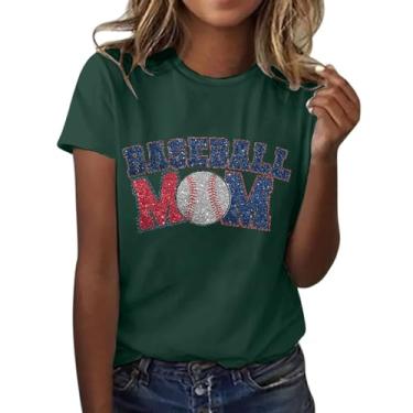 Imagem de Camiseta feminina de beisebol com estampa de letra MOM, manga curta, gola redonda, presentes engraçados, túnica, camiseta de verão, Verde, XXG