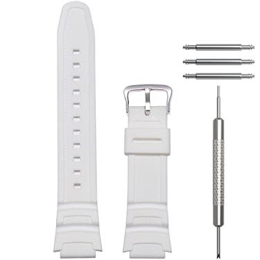Imagem de Pulseira de relógio de resina compatível com Casio W218H AE-1200 AE1000 AE-1300 F108WH WS1600H pulseira de substituição esportiva à prova d'água (fivela prateada branca)