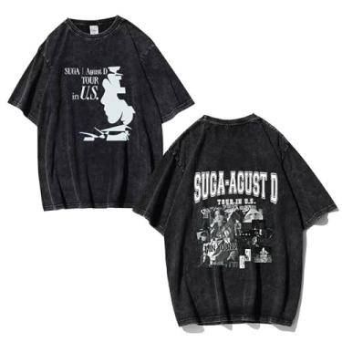 Imagem de Camiseta Su-ga Solo Agust D, k-pop vintage estampada lavada camisetas urbanas lavadas camisetas vintage unissex para fãs, Preto, GG