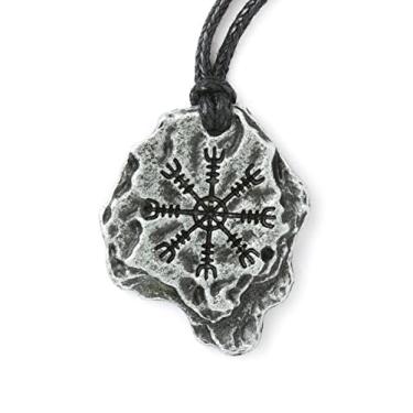 Imagem de Colar HAQUIL Viking Helm of Awe - liga de metal, pingente de talismã de proteção de pedra Aegishjalmr - cordão de algodão encerado, 19,7 pol.