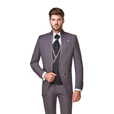 Imagem de Sxfashbrd Ternos masculinos slim fit conjunto de 3 peças dalily blazer jaqueta festa negócios smoking blazer jaquetas para casamento, Carvão, Medium