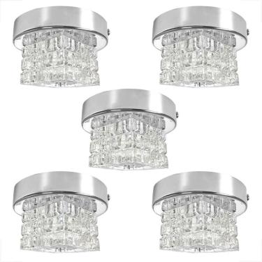 Imagem de Kit 5 Spot Cristal Plafon Sobrepor Prata Brilhoso Corredor