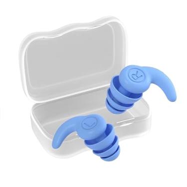 Imagem de Waillynice 1 par de tampões de ouvido de silicone à prova d'água com 3 camadas de protetor de ouvido com cancelamento de ruído à prova de som para crianças de 5 a 12 anos (azul, extra grande)