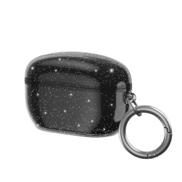 Imagem de Capa de TPU macio para fones de ouvido Sony WF-1000XM5 com chaveiro para fones de ouvido WF-1000XM5, preto transparente com glitter