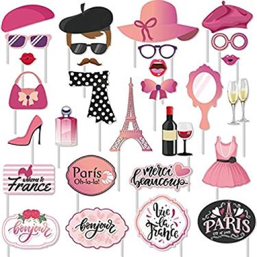 Imagem de Kit de adereços para cabine fotográfica de Paris com 30 peças – decoração temática da Torre Eiffel para chá de bebê, aniversário, artigos de festa francesa