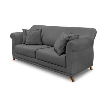 Imagem de Sofá 2 Lugares Pé De Madeira Julieta 160 Cm Suede Cinza S04 - D`rossi