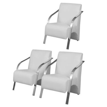 Imagem de Kit 3 Poltronas Decorativas 1 Lugar Braço Pé Alumínio Tecido Sintético (courino)