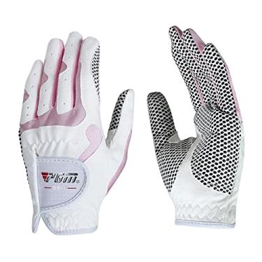 Imagem de Tongina 1 par de luvas femininas de golfe para desempenho de mão esquerda e direita para treino de golfe - Melhora a aderência, elasticidade, branco rosa M