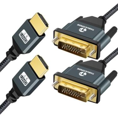Imagem de Thsucords Cabo adaptador HDMI para DVI 4K, pacote com 2 unidades, banhado a ouro e trançado DVI para HDMI, bidirecional para projetor, laptop, TV, PC, leitor de DVD