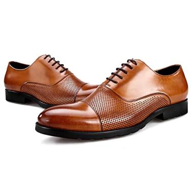Imagem de Sapato social masculino Oxfords com cadarço em couro para negócios formais e casamentos casuais com bico quadrado com cadarço Oxford