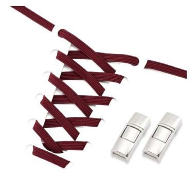Imagem de No Tie Shoe Laces Men And Women Sneakers Metal Lock Lazy People Shoelace Elastic Shoelaces Shoe Accessories(Wine red)