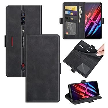 Imagem de Capa para ZTE Nubia Redmagic 6 Pro, carteira de couro PU premium estilo livro ímã capa de telefone flip dobrável com compartimentos para cartão para ZTE Nubia Red Magic 6 capa de telefone (preto)