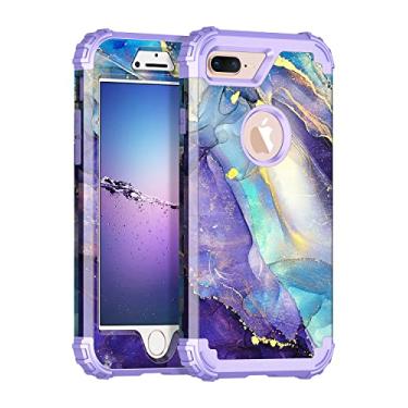 Imagem de Rancase Capa para iPhone 8 Plus, capa para iPhone 7 Plus, proteção resistente à prova de choque de três camadas de plástico rígido + capa protetora de borracha de silicone macio para Apple iPhone 8