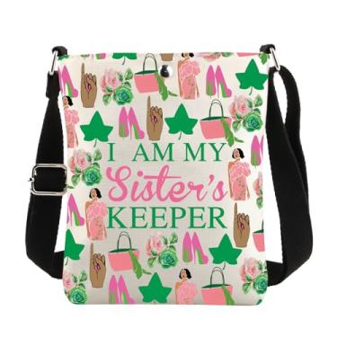 Imagem de CENWA Bolsa transversal de irmandade rosa e verde Gift I Am My Sister's Keeper Bolsa de mão de irmandade grega, Keeper Pink Cb
