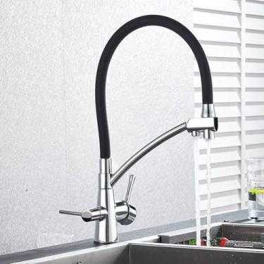 Imagem de Torneiras de cozinha filtradas Torneira de cozinha de purificação Torneira de cozinha com filtro de água giratória 360 para cozinha Torneiras de cozinha de três vias Torneira, B Cromada