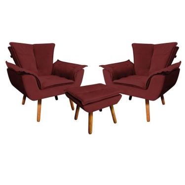 Imagem de Kit 02 Poltronas Opala Com 01 Puff Opala Veludo Marsala