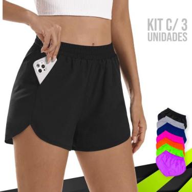 Imagem de Kit 3 SHORTS TACTEL FEMININO Bolsos Academia Corrida Praia Yoga Bermud