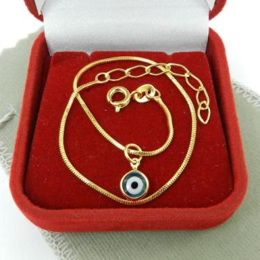 Imagem de Pulseira Feminina 18/23cm 1mm Olho Grego Folheada Ouro PL495 - WNBIJOU