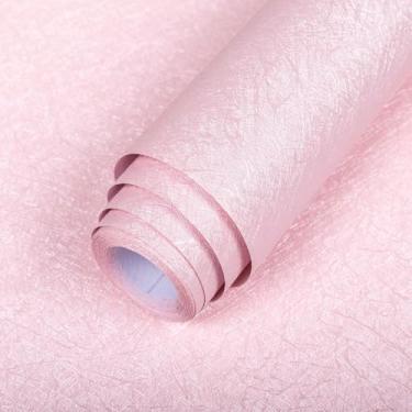 Imagem de Abyssaly Papel de parede rosa autoadesivo removível papel de parede rosa em relevo para meninas cor sólida prateleira gaveta forro papel de parede 39.9 cm x 1000.0 cm