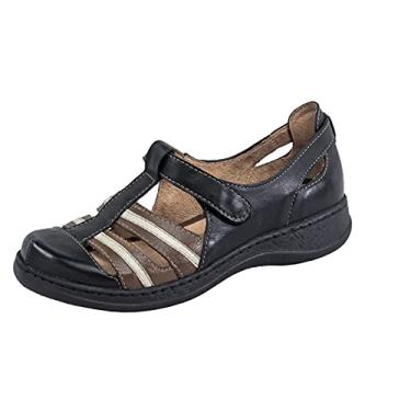 Imagem de Sandália Baixa Conforto estilo Retrô Atualizado em Couro Serella 7095 (39, Preto/Oliva/Off White)