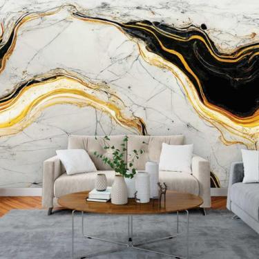 Imagem de Papel de Parede Painel 3D Mármore Branco Preto Dourado 3M Revestimento