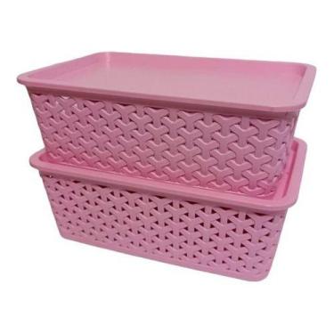 Imagem de Kit 2 Caixas Cestos Organizadores 3l Rattan Com Tampa  - Plasnorthon, 