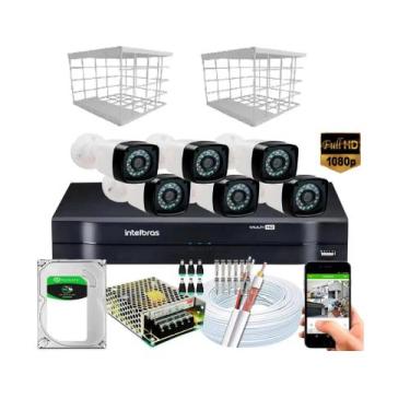 Imagem de Kit 6 Câmeras + DVR Intelbras + Câmeras Full HD 1080p 20m Infravermelh