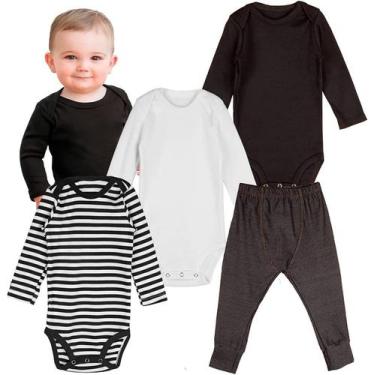 Imagem de Roupa Frio Bebê Conjunto Kit Body Manga Longa e Calça Neutro Minimalis