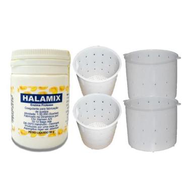 Imagem de Kit Coalho Halamix pó fabricação de queijos 50g com 4 formas - Ha-la, 