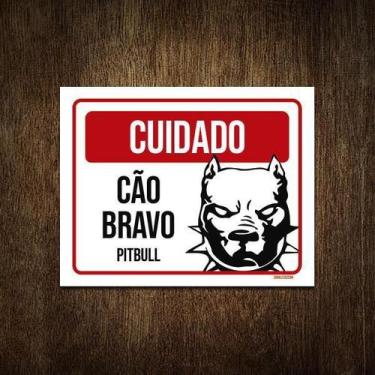Imagem de Placa Cuidado Cão Cachorro Bravo Pitbull 18X23 - Sinalizo.Com