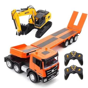 Imagem de Escavadeira e Caminhão de Controle Remoto, Conjunto de Brinquedo com 2 Controles, Bateria Recarregável