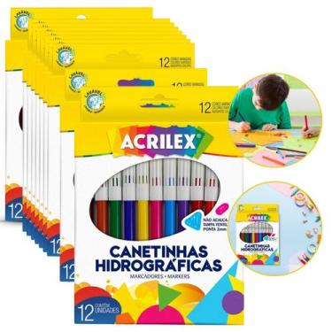 Imagem de Canetinha Hidrográfica 12 cores Escolar Infantil Acrilex Pacote 12 Est