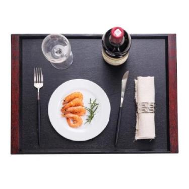 Imagem de Bandeja Retangular Preta com Alça 38x24cm Restaurante - Fx