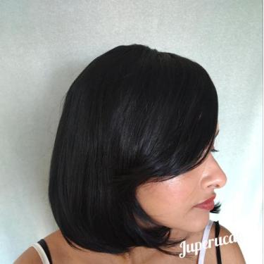 Imagem de Peruca, wig, curta, castanho escuro, lisa, fibra premium, com franja -