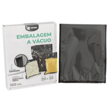 Imagem de Embalagem a Vácuo 20x25cm - 100 Unidades Gofrada Preta em Sacos Pré-Fo