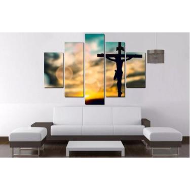 Imagem de Painel Quadro Mosaico Par Sala 5 Partes Jesus Cristo Na Cruz - Paradec